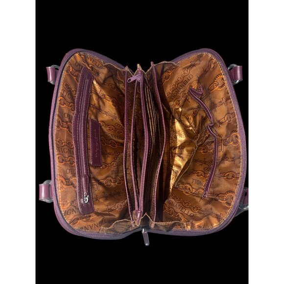 Tignanello Shoulder Satchel A209642 Burgundy Pebbled Leather Nickel 2-Handle Bag - Picture 7 of 9